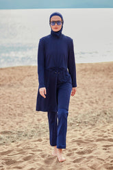 Marina │ Modest Swimwear Set Lycra 4-Piece Navy Blue - M2462